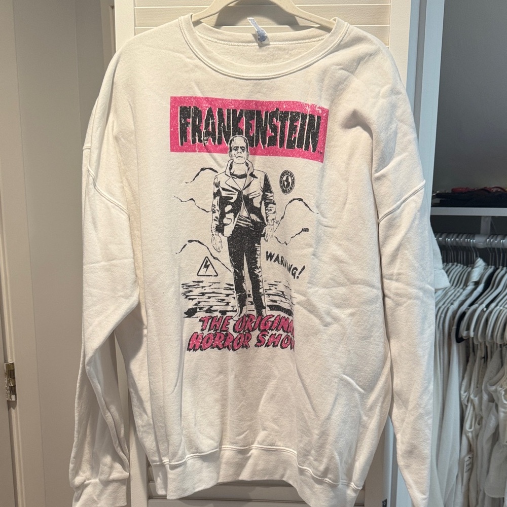 Jerzees White Frankenstein Graphic Crewneck Sweater